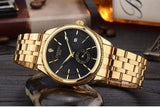 Quartz watch with black strap on wrist