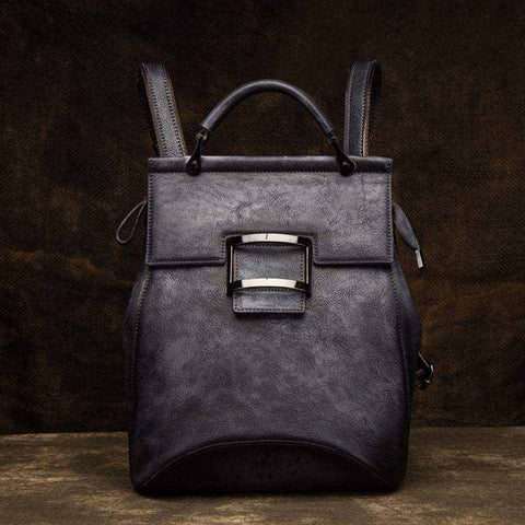 Vintage leather-look women's backpack with adjustable straps and zipper closure in multiple colors