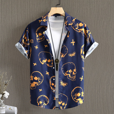Mens short-sleeve floral print polyester shirt in SU2C color