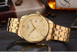 Close-up of a quartz watch with a leather strap on wrist