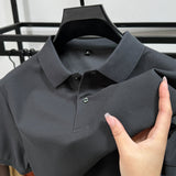 Heavyweight mens polo shirt short-sleeved turn-down collar solid colors casual loose fit