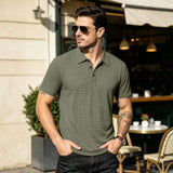 Men's ice-silk short-sleeve lapel polo shirt in black, loose fit, nylon spandex fabric
