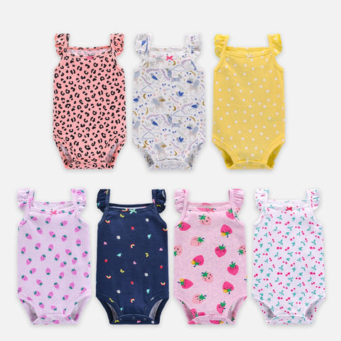 Set of 5 colorful sleeveless TinyJoy™ summer cotton rompers for baby girls