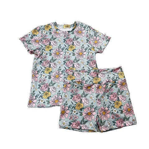 Baby girls bamboo fiber floral pajama set two-piece soft kids sleepwear